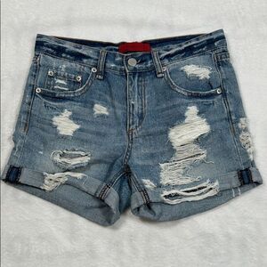 Signature8 Jean Shorts Small Blue Distressed Mid Rise Denim Festival Vacation
